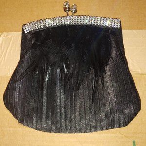 Black Feather and Rhinestone Clutch
